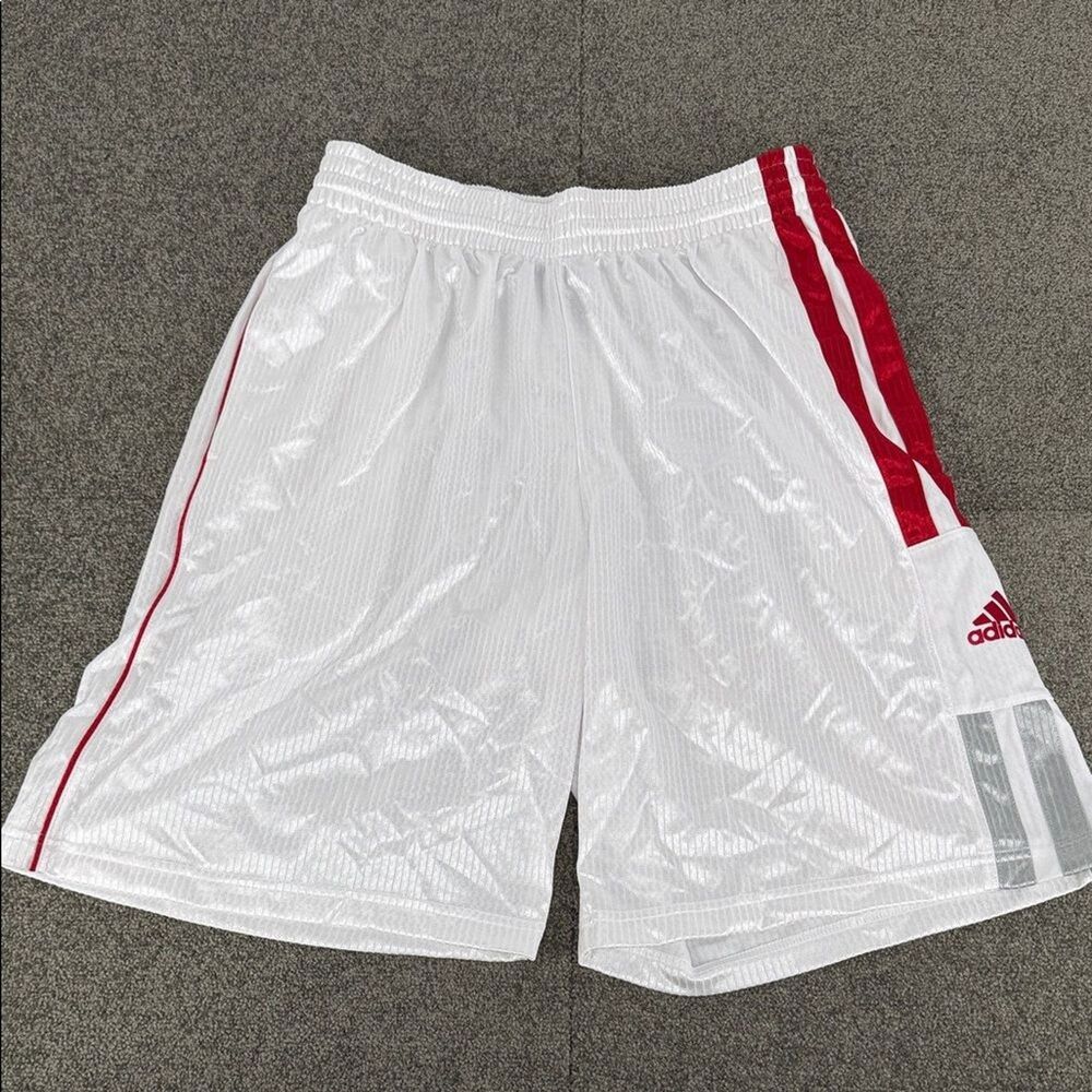 Adidas Shorts Mens Medium White Red Stripes Soccer Basketball 2011 Climalite